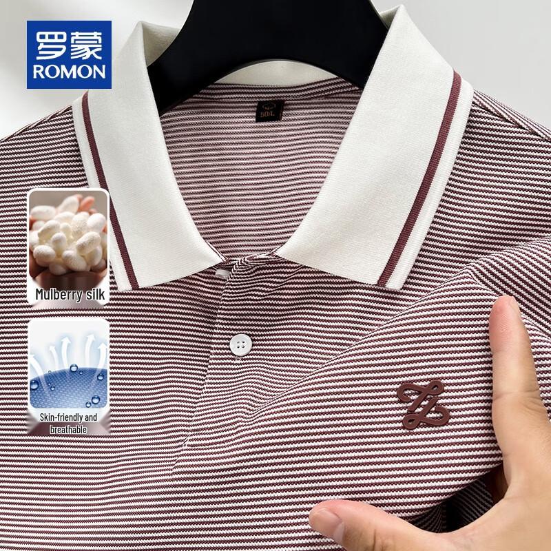 ROMON Men s Summer Striped Polo Shirt with Mulberry Silk Blend XL