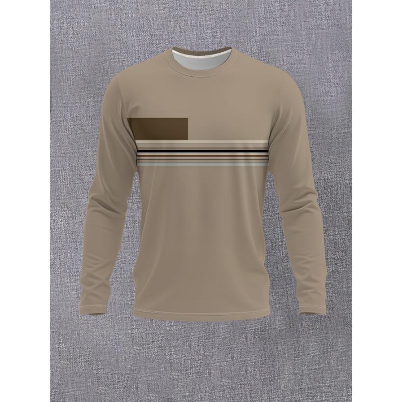 Herren Rundhals Langarm T-Shirt mit einfachem geometrischem Streifen-Patchwork Lässiges Vielseitiges Oberteil Mode Trendige Basisschicht