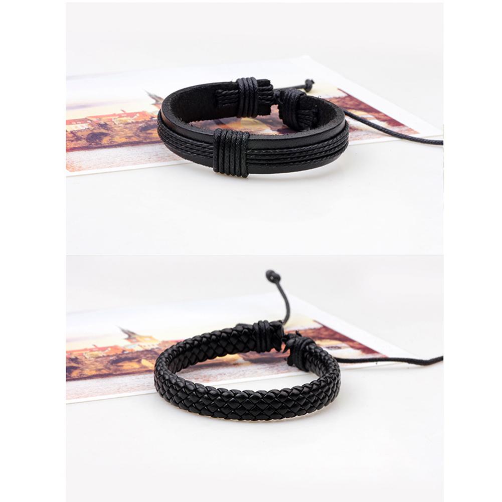5Pcs/Set Men Fashion Leather Wax Rope Braided Bracelet