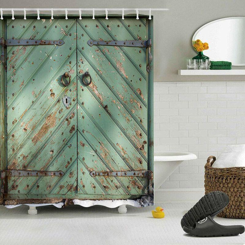 3d Print Fabric Rustic Wood Shower Curtain Set Waterproof Mildewproof Bathroom