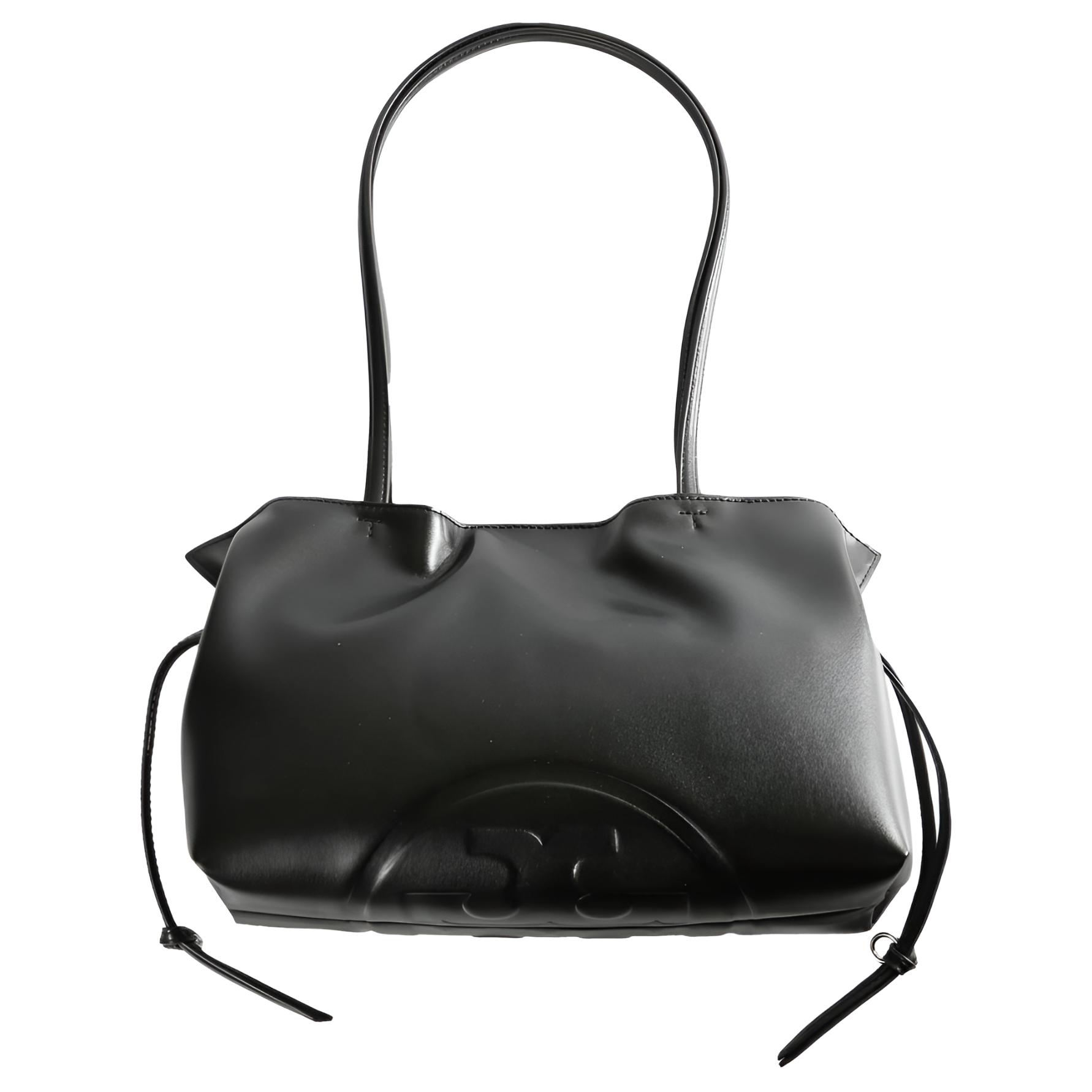 

Tory Burch Ella Natuura Logo Embossed Pleated Design Recycled Polyester Tote Bag Small Women Tote Bags Black 178768-001 Basic Set (Bag+Dust Bag)