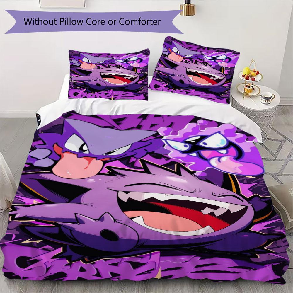 High Quality Gengar Pattern 3Pcs Duvet Cover Set Soft Microfiber Bed Set For Anime Lovers No Sheet No Comforter