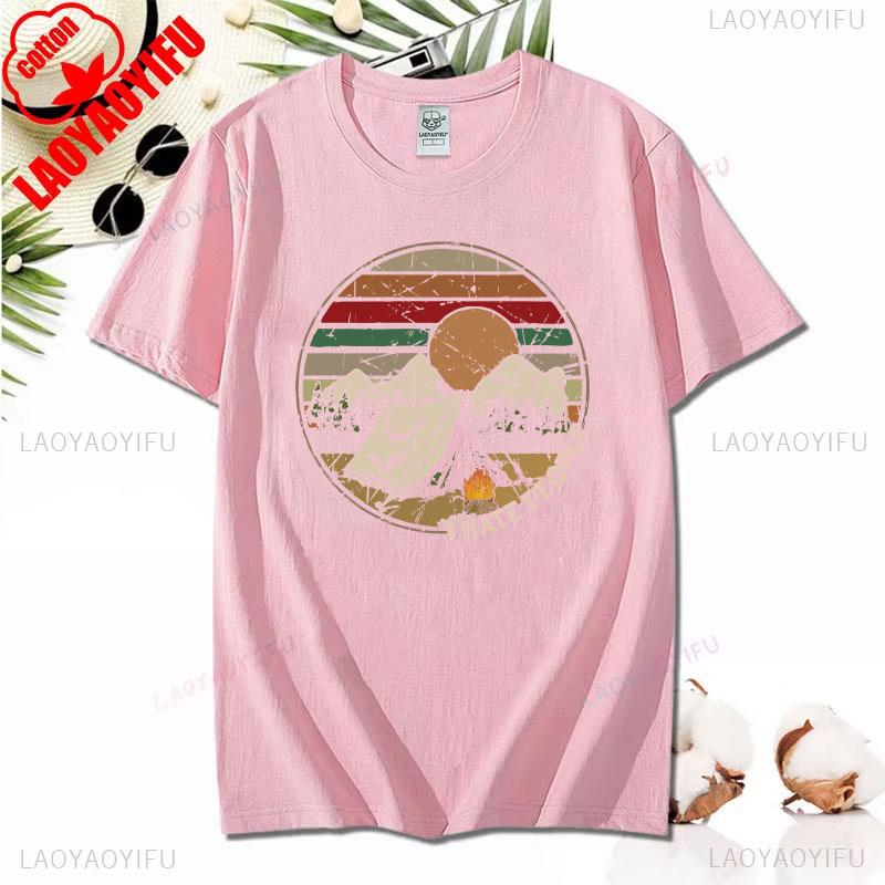Love Camping I Hate People Vintage Funny T-Shirt Unisex Tees Camping Hiking Short Sleeve Tops Camper Gift Cotton O-Neck T-Shirt