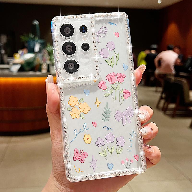 Cartoon Sunflower Soft Case For Samsung Galaxy A56 A55 A54 A36 A15 A16 A26 5G S25 Edge S24 S22 Ultra S23 FE Diamond Phone Cover