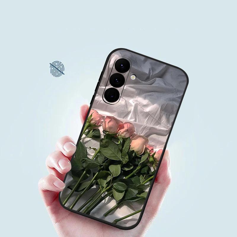 Housse Peinture à l'Huile Fleurs Roses Pour Samsung Galaxy S24 S25 FE S25 S23 S22 Ultra A17 A56 A16 A55 A25 A15 A36 A54 5G Cordon Housse Souple