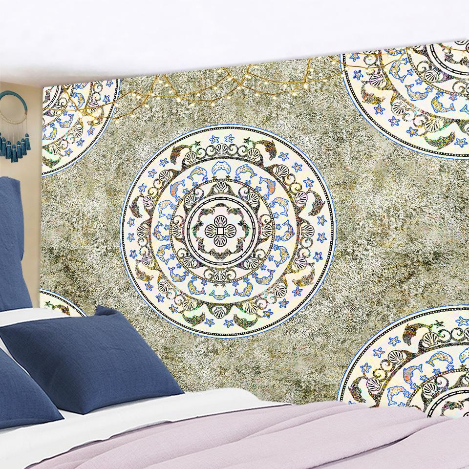 Tapiserie rotundă cu mandala, agățată pe perete, boemă, simplă, retro, misterioasă, din poliester, imprimată, decor pentru dormitor