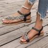 Women's Plus Size Floral Embellished Round Toe Casual Sandals Elastic Back Strap Flat Sole Comfortable Summer Footwear