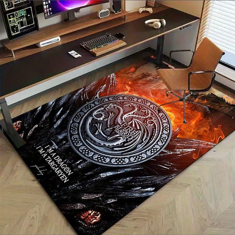 1pc Fire and Blood Office Carpet Chair Mats, Home Decor Mat | Fantasy Theme Mat | Durable Mat, Dragon DecorB07