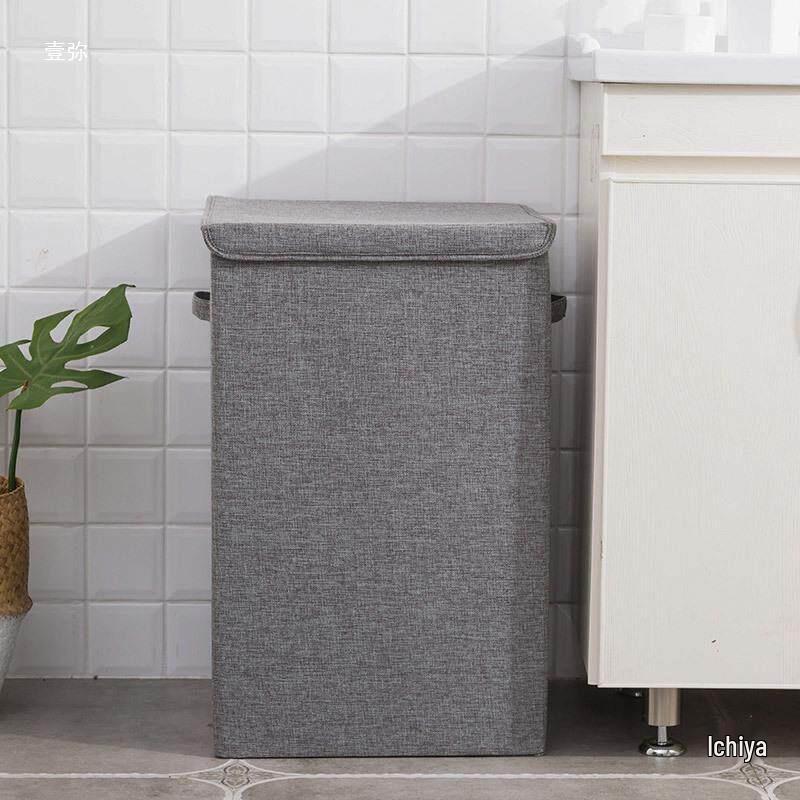 Thickened Cotton Linen Foldable Laundry Basket with Lid - Large Capacity, Mold-Proof & Washable