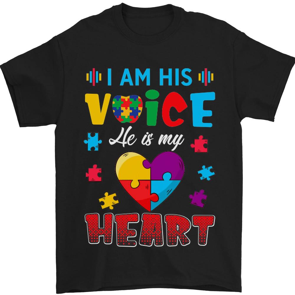 I Am His Voice He My Heart Autism Autistic Mens T-Shirt 100% Cotton Unisex T-Shirt L