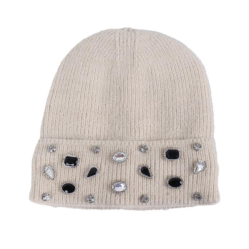 Source special-shaped rhinestone decorative knitted wool hat women's autumn and winter light luxury flanged velvet warm cold hat