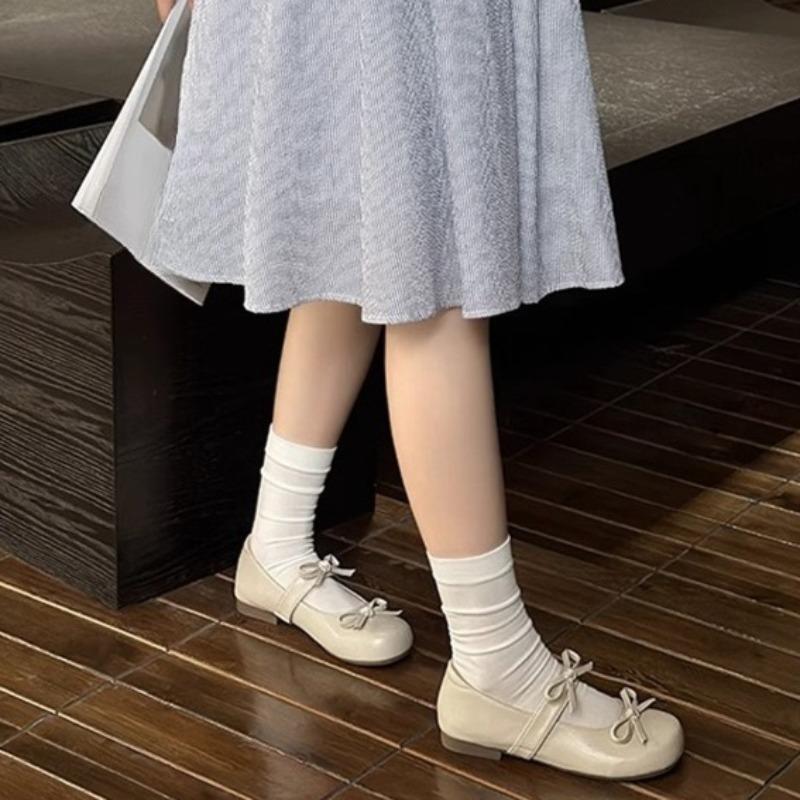 Fashion Flat Comfort Soft Sole Retro Round Toe Shallow Mouth Slip Strap Butterfly Knot All-Slip Wear-Resistant Slip-On Single Shoes
