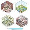 3D House Sticker Cute Scene Notebook DIY Paper Miniature Dollhouse DIY Kit for Stress Collage Camping 4-Piece Set, Stickers, Stickers, Toy, Beginners,
