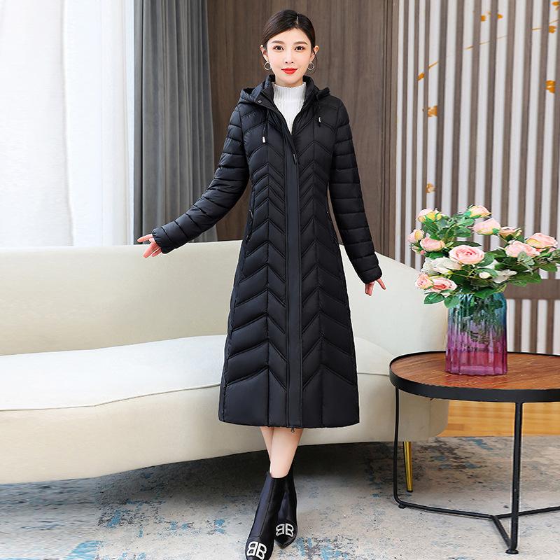 2025 long down cotton jacket women's winter long over the knee waist slimming women's cotton jacket padded jacket