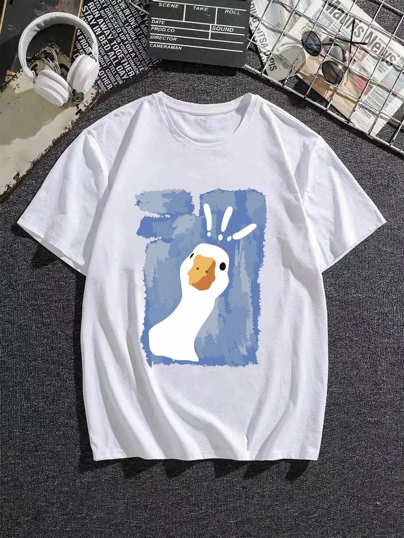 

Womens Tshirt Graffiti Art Confused Duck Print Tshirt Shirt Summer Loose Top Street Fashion Round Neck Womens Clothing 4XL