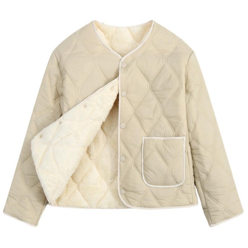 Chinese Women's Fashion Cotton-padded Jacket Warm Liner Mother Outfit Winter Home Cotton-padded Jacket with Fleece Integrated Casual Jacket