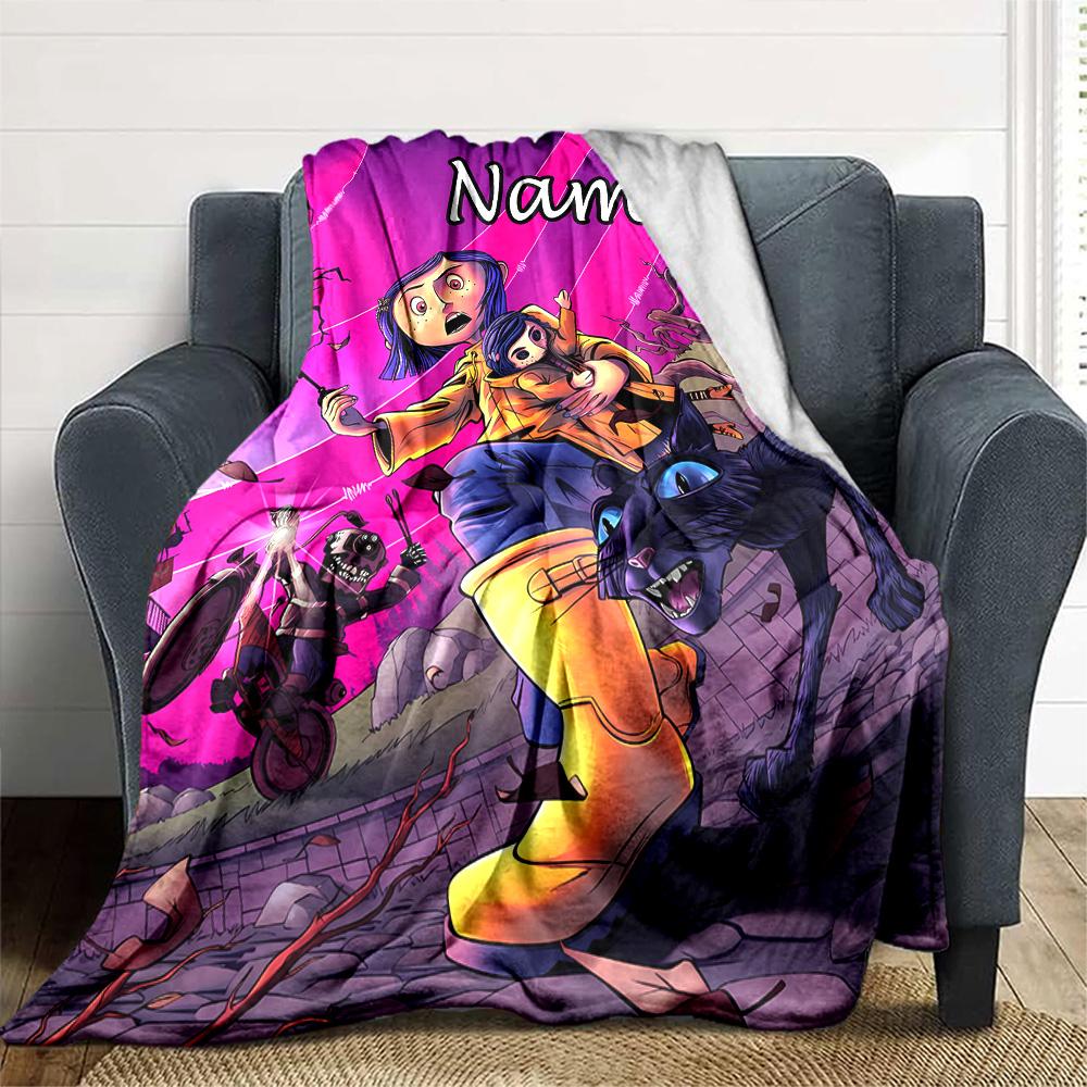 Customizable Coraline4 Throw Blanket – Personalized Name, All-Season Cozy Snug Blanket, Machine Washable, Personalized Blanket