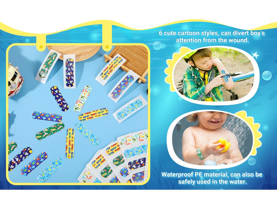 Waterproof Cartoon Band-Aids for Kids - Colorful, Breathable, Elastic Plasters