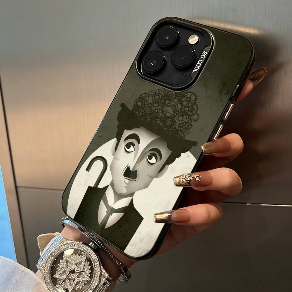 C-Charlie Chaplin Phone Case For iPhone 17,16,15,14,13,12,11 Plus Pro Max Colored Silver Phone Case