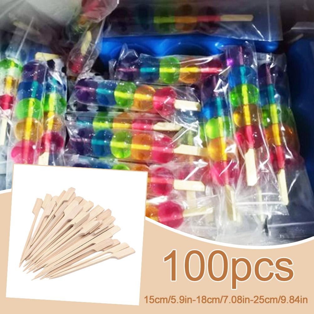 100cps 15/18/25cm Disposable Bamboo Skewer Food Fruit Bamboo Dessert Supplies Birthday Toothpicks Wedding Sticks Buffet Par C5Z2