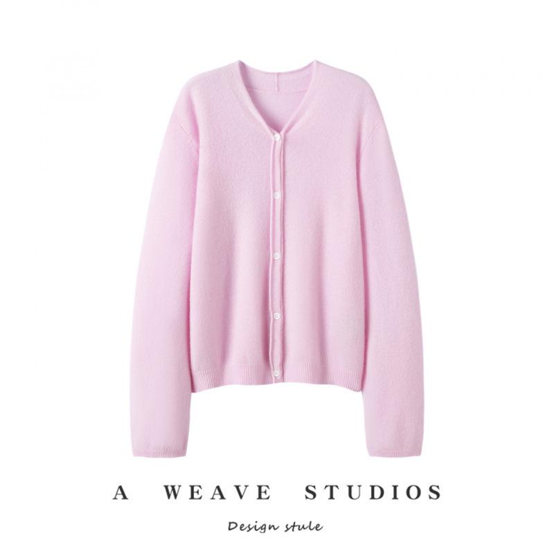Pure Cashmere V-Neck Cardigan: Women's Autumn/Winter Elegant Long Sleeve Buttoned Knit Sweater