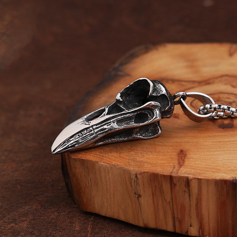 Punk Vintage Viking Crow Head Bird Skull Pendant For Men Stainless Steel Animal Chain Necklaces Fashion Jewelry Gifts