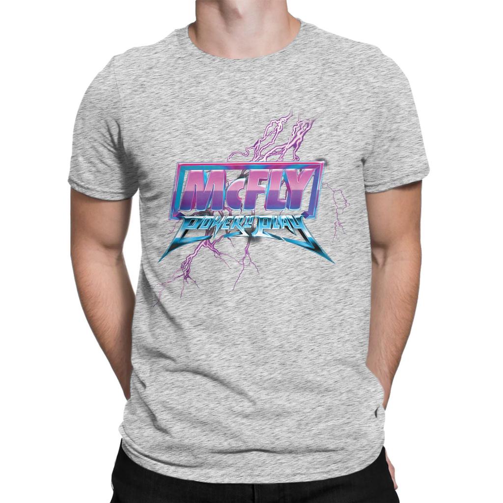 Men's T-Shirt McFly Power To Play Logo Awesome 100% Cotton Tee Shirt Short Sleeve Pop Rock T Shirt O Neck Clothing Plus Size