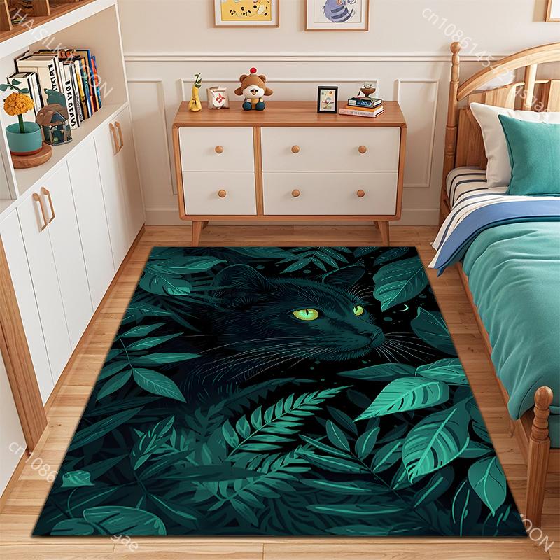 1PC Kitten Under Green Leaves Pattern Carpet for Living Room Bedroom Sofa Home Decor Non-slip Floor Mat Large Size Luxury Gift