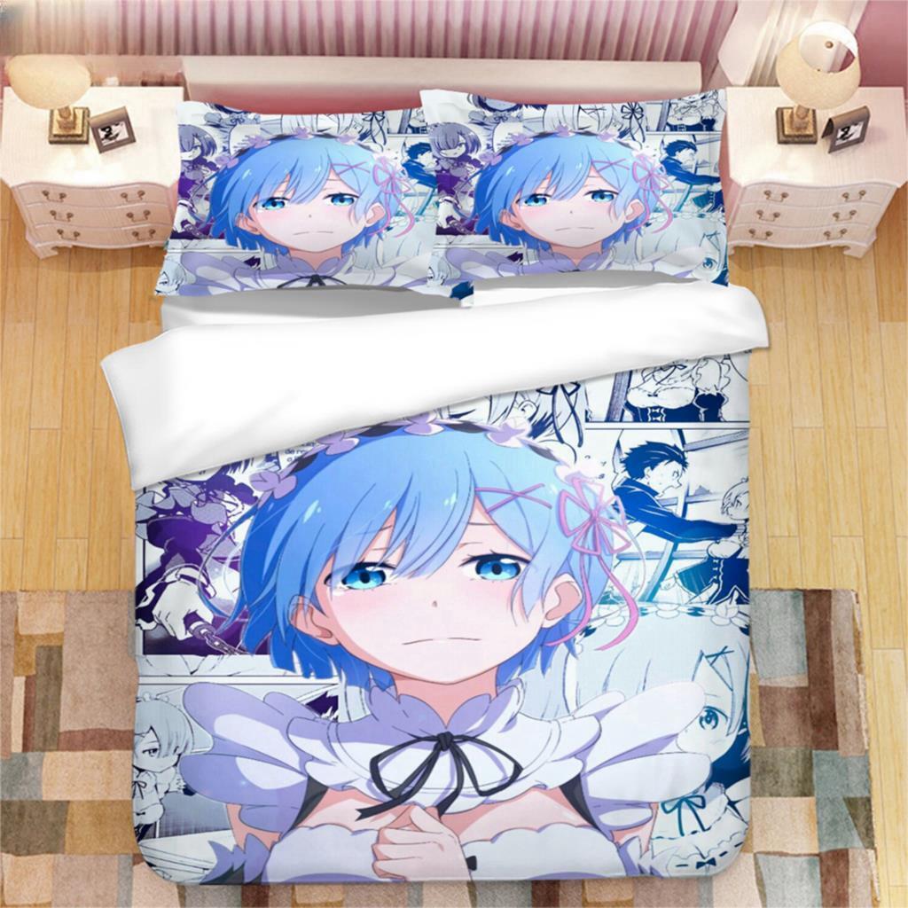Japanese Anime Kawaii Ram Rem 3D Printed Bedding Set Duvet Covers Pillowcases Comforter Bedding Set Bedclothes Duvet Cover