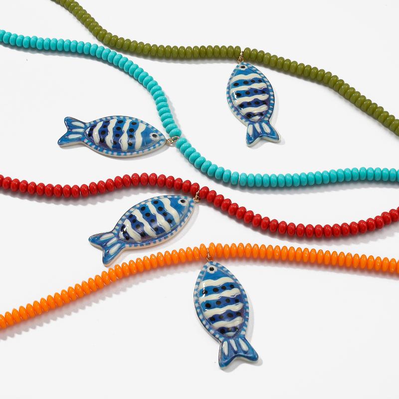 Fish Pendant Necklace Bohemian Handmade Beaded Beach Vacation Jewelry for Women Daily Casual Outfit Matching