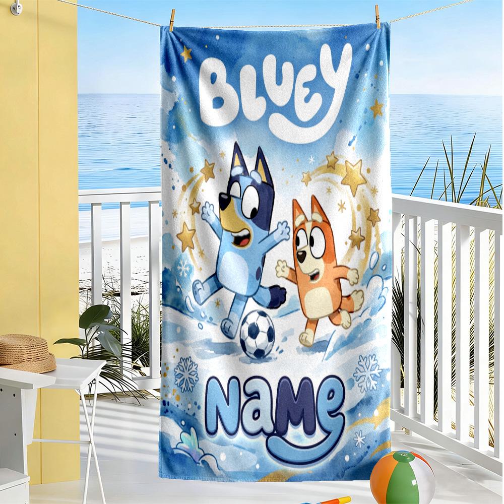 Soccer Fun Blue Brown Customizable Name Beach Towel High Absorbency & Quick-Dry Suitable for Sports Travel Swimming Yoga Bathroom Beach And Pool
