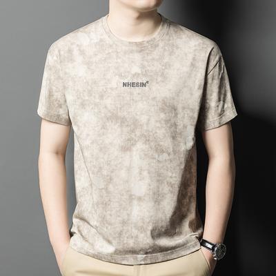 Verão Novos Tops de Manga Curta Masculinos, Moda e Casual Gola Redonda Estampada Camisetas Finas Camisas Esportivas Bottoming