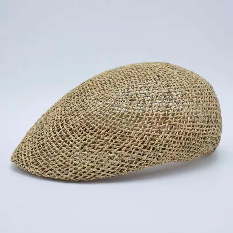 Cappello da Uomo/Donna Estivo Sottile in Paglia Intrecciato a Mano Moda Berretto Newsboy Cappello da Pittore Berretto Lavorato a Maglia con Cordino Cappello di Paglia Traspirante per la Spiaggia