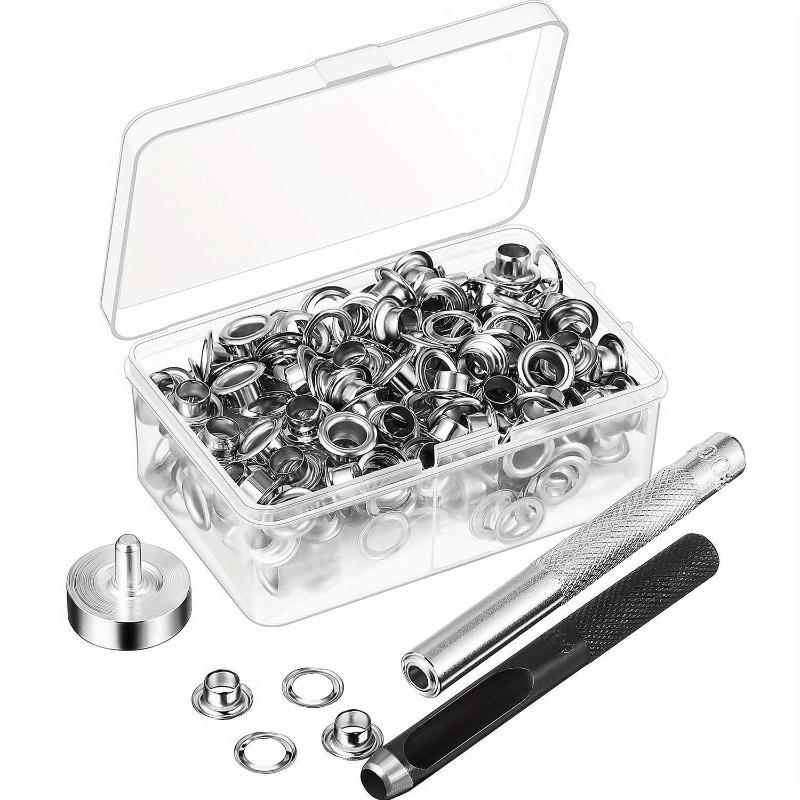 

Grommet Tool Kit 100 Sets Grommets Eyelets 6mm Inside Diameter Silver for Clothes Shoes Bag Leather Crafts Clothing Accessories. Antique Brass