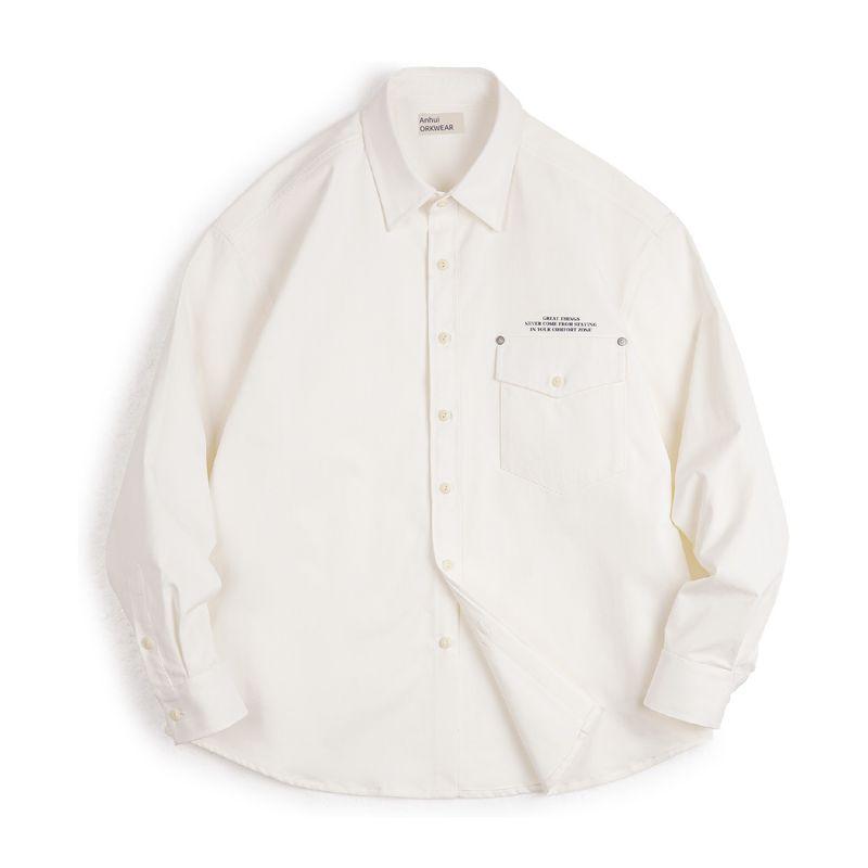 Madden Parka American Casual Herringbone Profile Long Sleeves Shirt Print Bandage Dress White with Lapel Shirt Men's Autumn