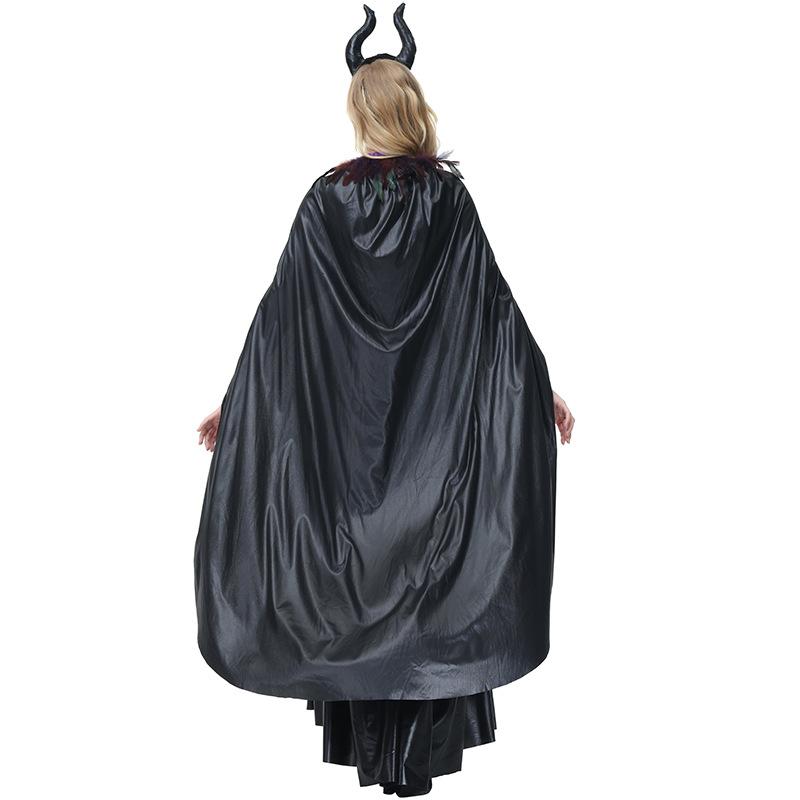 Farmec Adormit Femei Adulte Vrăjitoare Neagră Magie Regina Malefică Robă Lungă Coif cu Coarne Rochie Rochie Costume Cosplay de Halloween Ținută