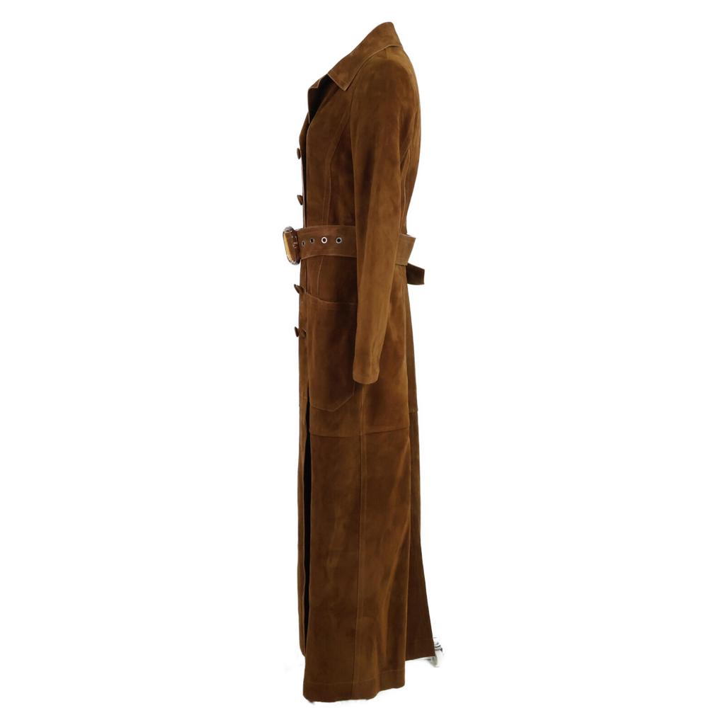 Fendi [Good Condition/domestic Regular] FPS807AC2W Calf Leather Long Trench Coat 36 BrownUsed