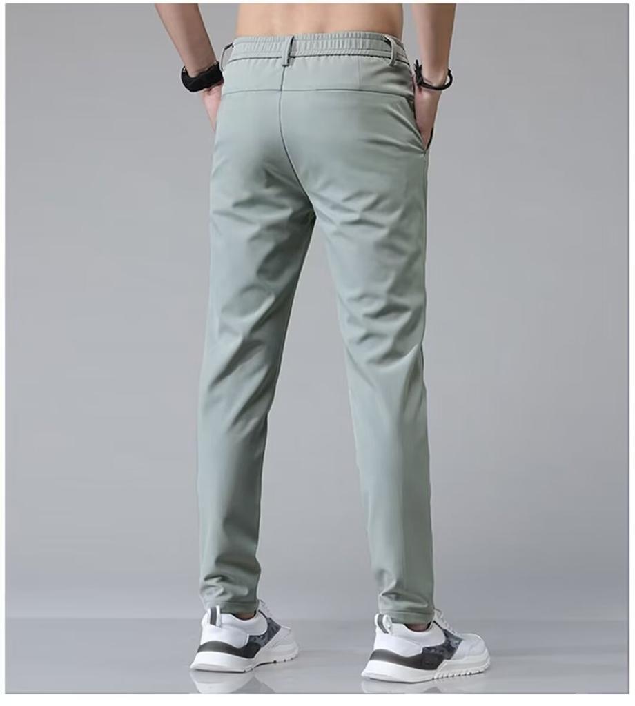 Ultra-thin Elastic Men's Casual Trousers Summer Quick-drying Ice Silk Slim Straight Business Solid Color Trousers Black Gray