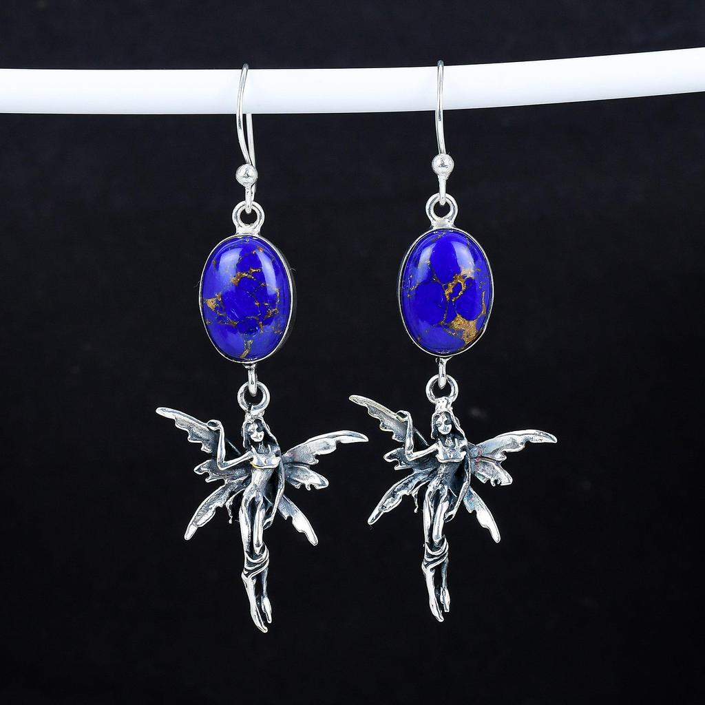 Blauer Kupfer-Türkis Edelstein Antike Ohrringe 925 Sterling Silber Ohrring, Boho Silberschmuck Hängeohrringe, Geschenke für Partykleidung Geschenke für Sie