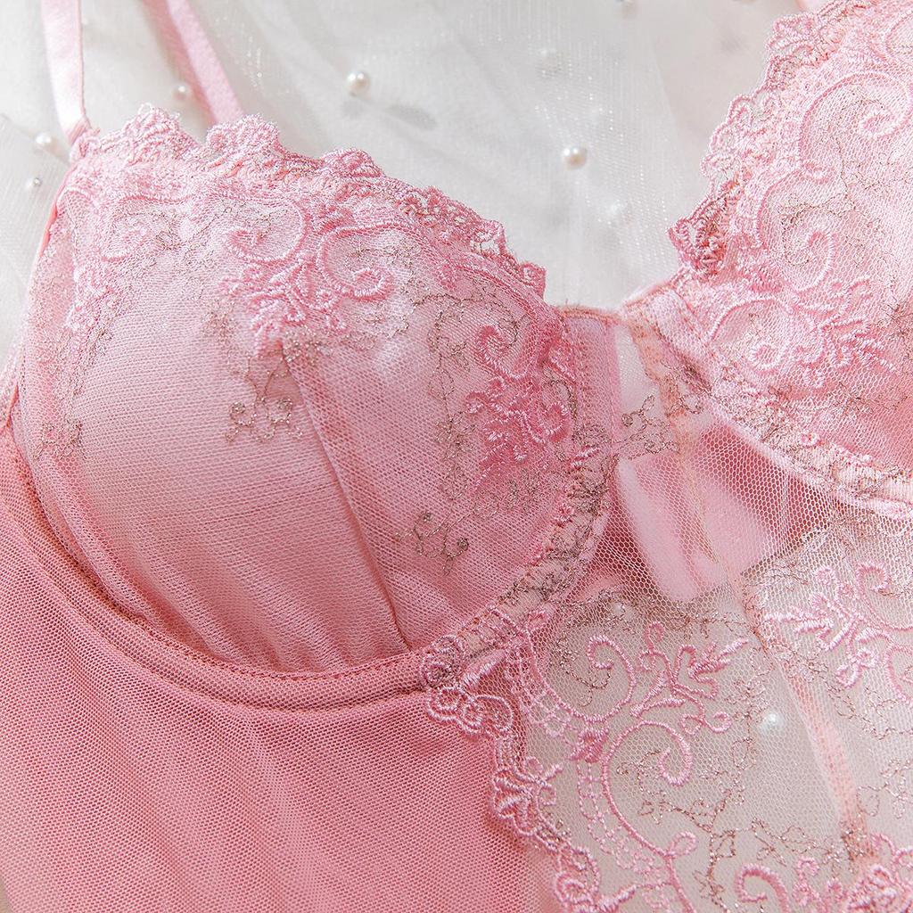European and American Embroidered Push-up Lingerie Set - Pink, Underwire, Sexy, Comfortable, Tempting