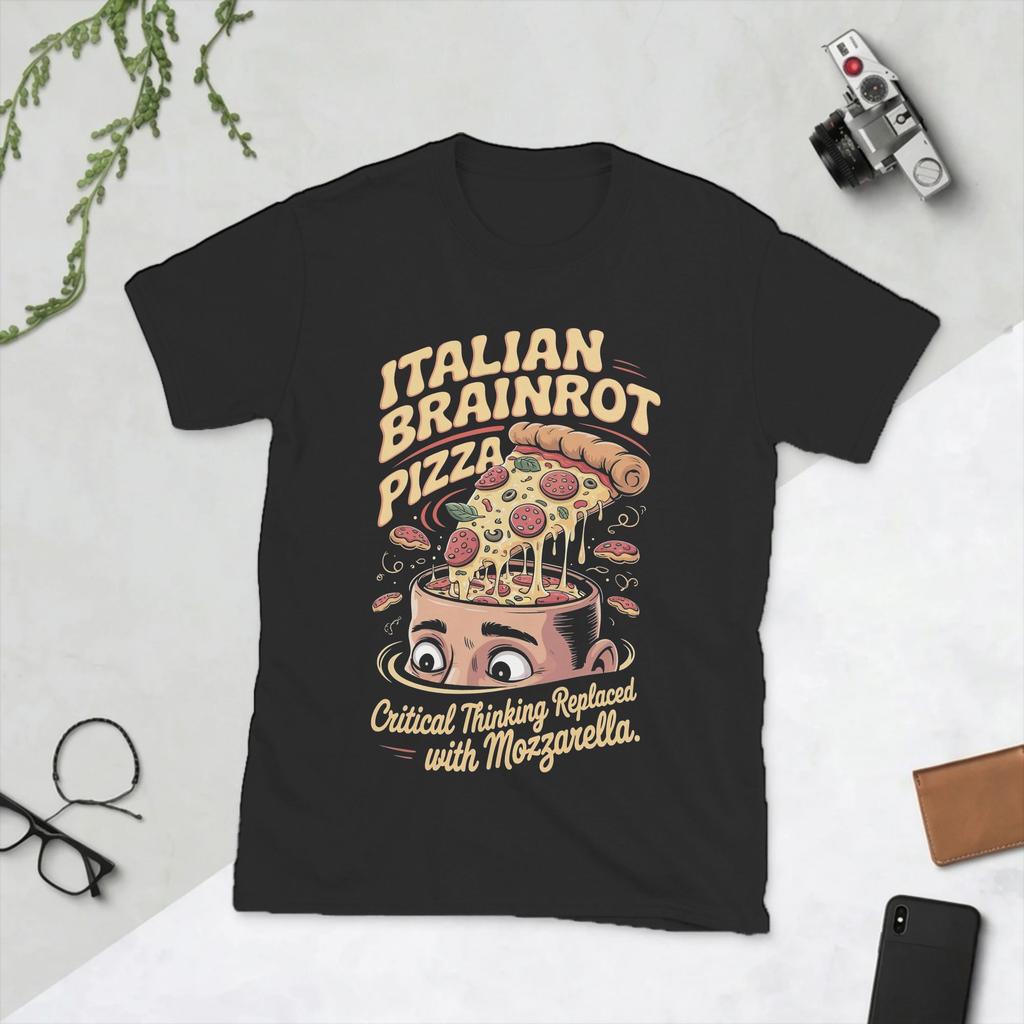 Unisexs Italian Brainrot Pizza Meme Mozzarella Overload T Shirt Cotton Clothes Awesome Short Sleeve Round Collar Tees Tshirts