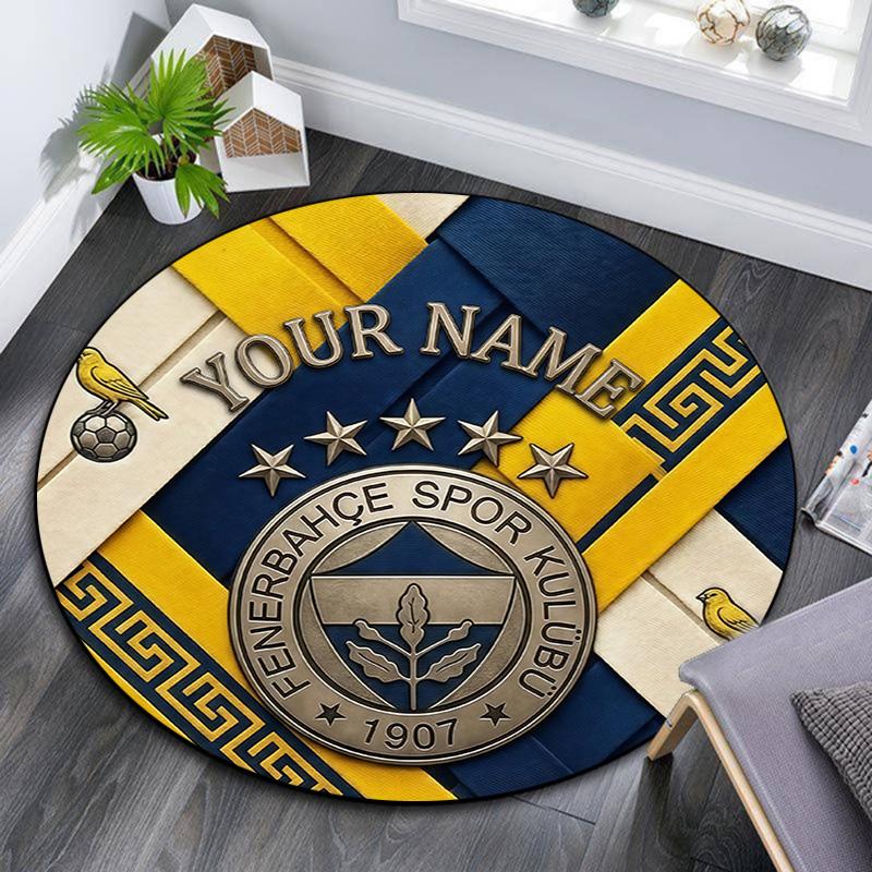 Custom Name Fenerbahçe Round Area Rug,Carpet Rug for Living Room Bedroom Sofa Playroom Decor,Non-slip Floor Mat