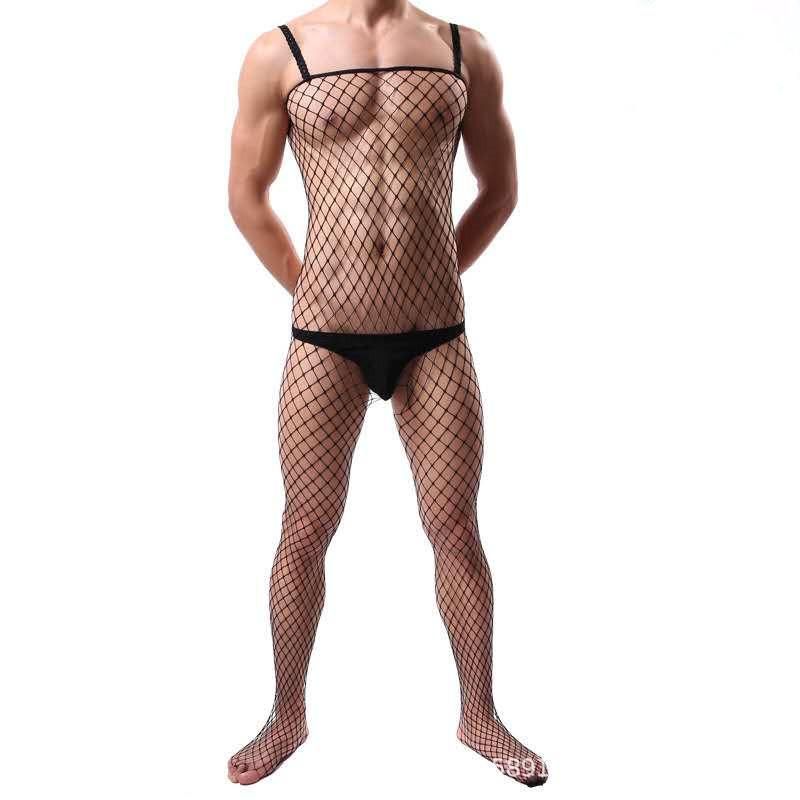 Sexy Lingerie Men Body Underwear One Pieces Fishnet Bodysuit Hollow Out Bodystockings Erotic Lingerie Porno Costumes