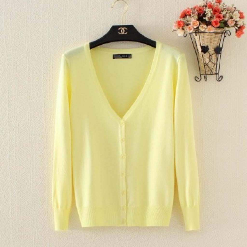 Podzimní dámský tenký svetr Dámský pletený svetr Cardigan šátek Dlouhý rukáv Krátký kabát s výstřihem do V