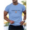 Summer Men's 100% Pure Cotton Casual Loose Plus Size Fashionable Barcelona Letter Printed Round Neck Short Sleeved T-shirt Top