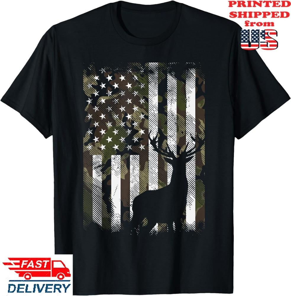 Camo US Flag Deer Elk Buck Camoflage Hunting Hunter  T-Shirt, Unisex Tee Unisex T-Shirt XXXL