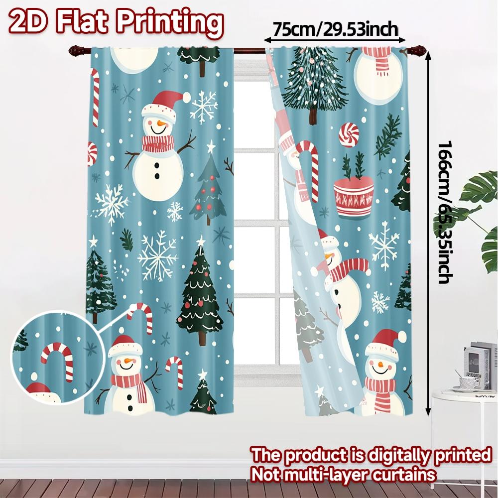 2pcs,Curtains Cute Snowmen Christmas Trees Candy canes (2) Popular Curtains Digital Printed Versatile Polyester Curtains Outdoor