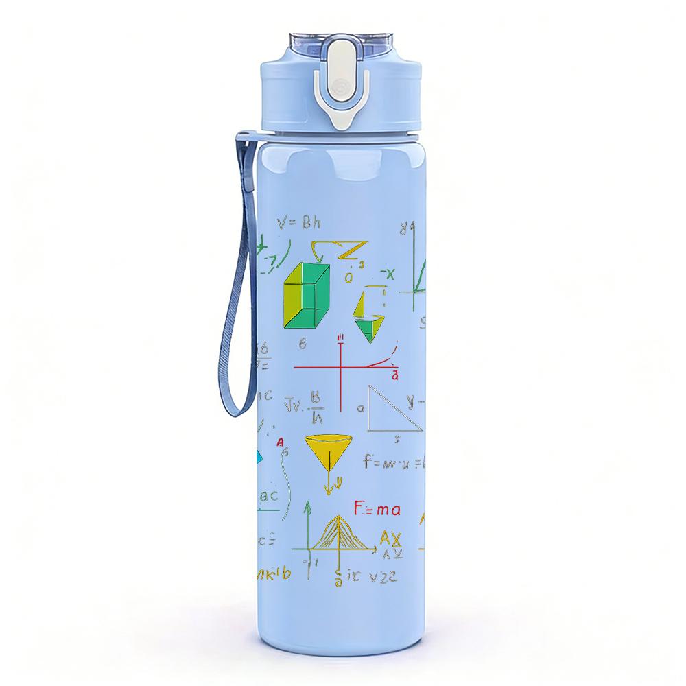 1PC Multicolor Doodle Letter 750ml Color Plastic Sports Water Bottle Leakproof Flip Straw Lid For Sports Office Home Use
