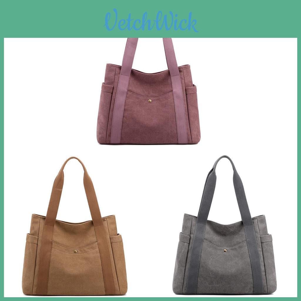Canvas Tote Bag For Women With Zipper Pockets And Retro Style For Daily Use
