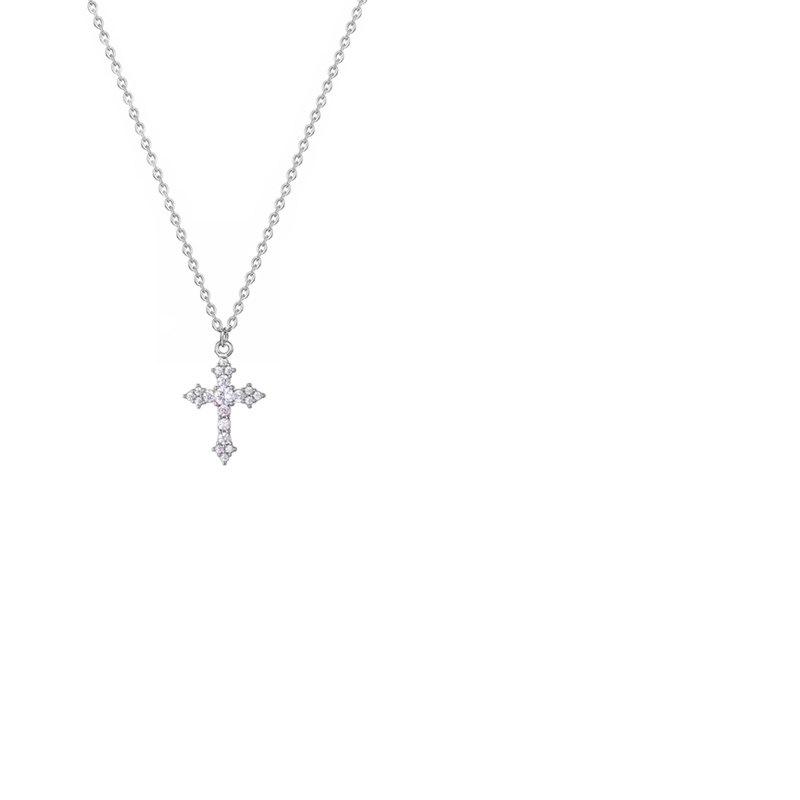 Korean Zirconia Cross Pendant Necklace - Light Luxury Clavicle Design